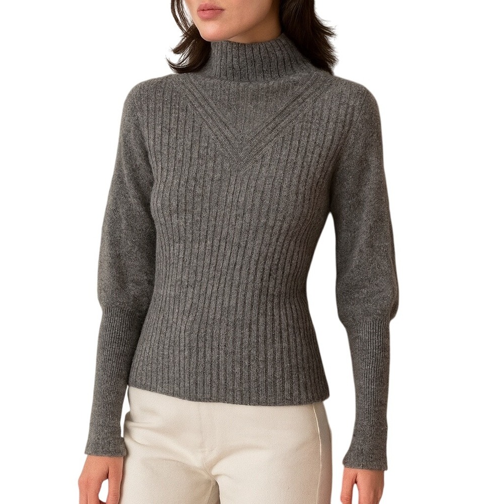 JARBO 100% Cashmere Ribbed Mock Neck Sweater Gray Size 36